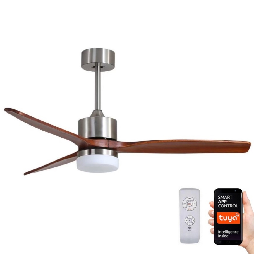 Immax NEO 07165-S - LED Stropný ventilátor ELEGANTE LED/18W/230V dub Wi-Fi Tuya + diaľkové ovládanie