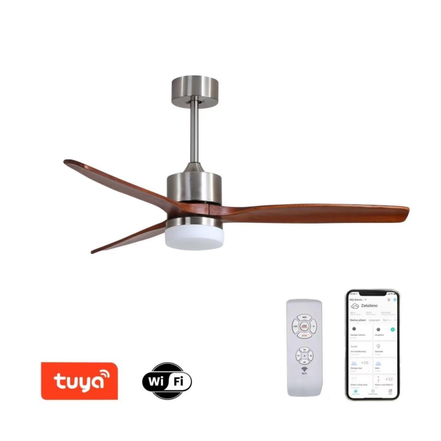 Immax NEO 07165-S - LED Stropný ventilátor ELEGANTE LED/18W/230V dub Wi-Fi Tuya + diaľkové ovládanie
