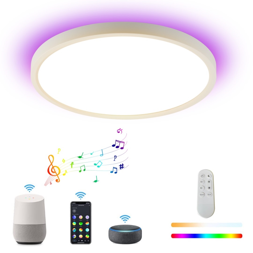 Immax NEO 07169-W60 - LED RGB+CCT Stmievateľné stropné svietidlo NEO LITE TUDO 65W/230V 2700-6500K Wi-Fi Tuya + diaľkové ovládanie biela