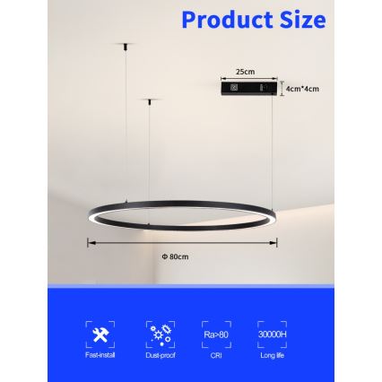 Immax NEO 07215L - LED Stmievateľný luster na lanku FINO LED/60W/230V 80 cm čierna Tuya + diaľkové ovládanie