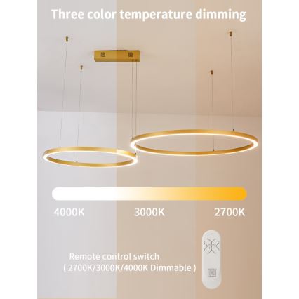 Immax NEO 07218L - LED Stmievateľný luster na lanku FINO LED/93W/230V 60/80cm zlatá Tuya + diaľkové ovládanie