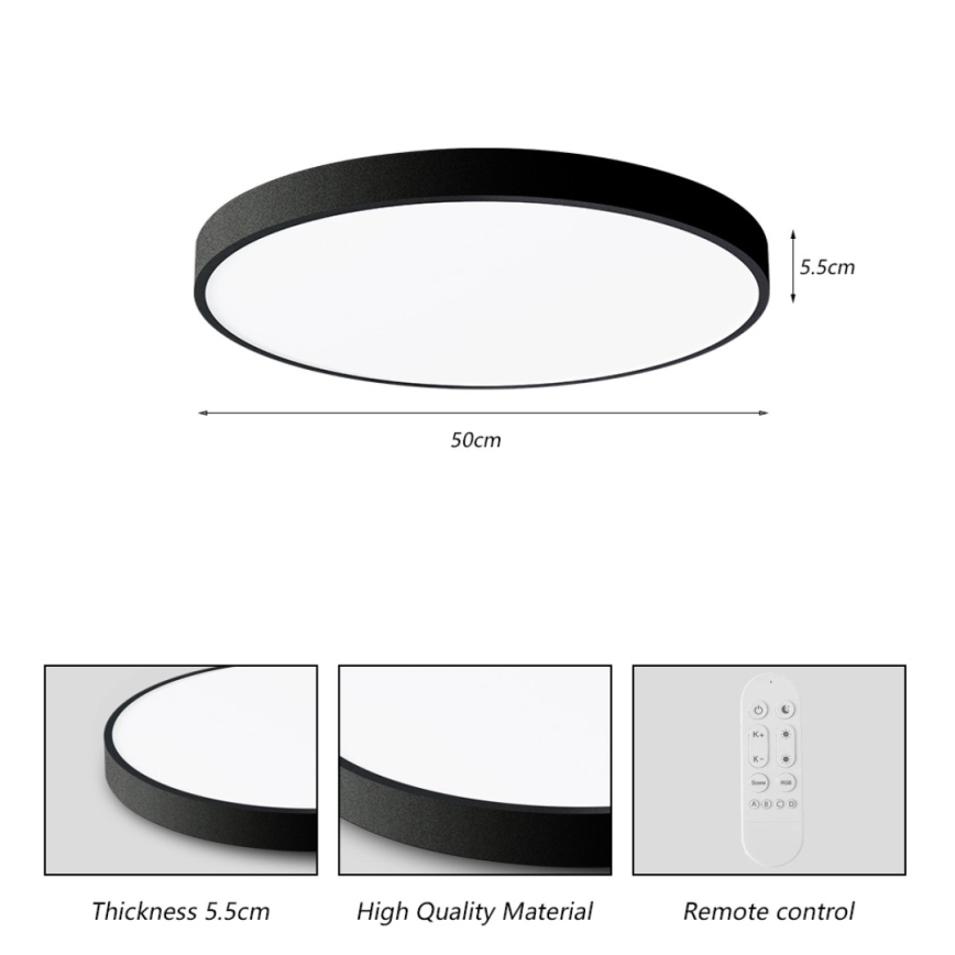 Immax NEO 07249L - LED Stmievateľné stropné svietidlo NEO LITE SEMPLICI LED/48W/230V 3000-6000K Wi-Fi Tuya čierna + diaľkové ovládanie