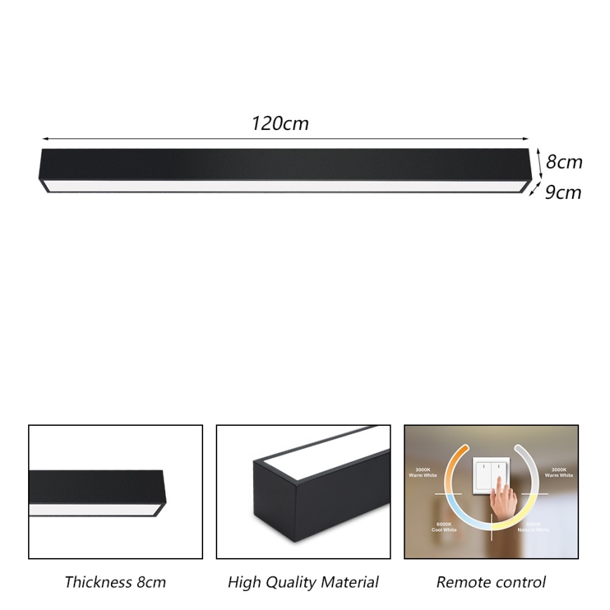 Immax NEO 07256L - LED Stmievateľné stropné svietidlo NEO LITE LUNGO LED/38W/230V 3000-6000K Wi-Fi Tuya čierna + diaľkové ovládanie
