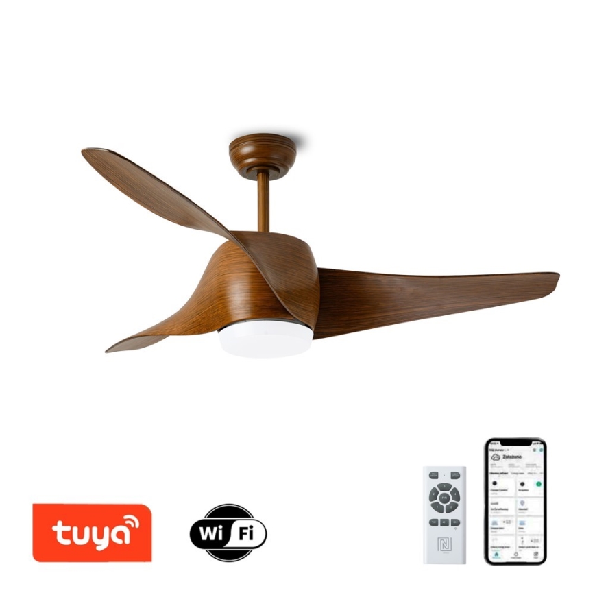 Immax NEO 07286L - LED Stmievateľný stropný ventilátor WAVE LED/18W/230V Wi-Fi Tuya hnedá + diaľkové ovládanie