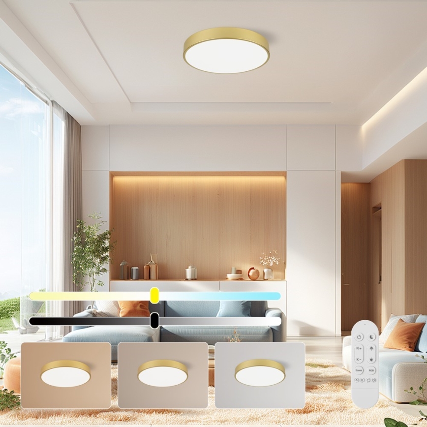 Immax NEO 07292L - Stmievateľné LED stropné svietidlo NEO LITE SEMPLICI LED/36W/230V 3000-6000K priemer 40 cm Wi-Fi Tuya zlatá + diaľkové ovládanie