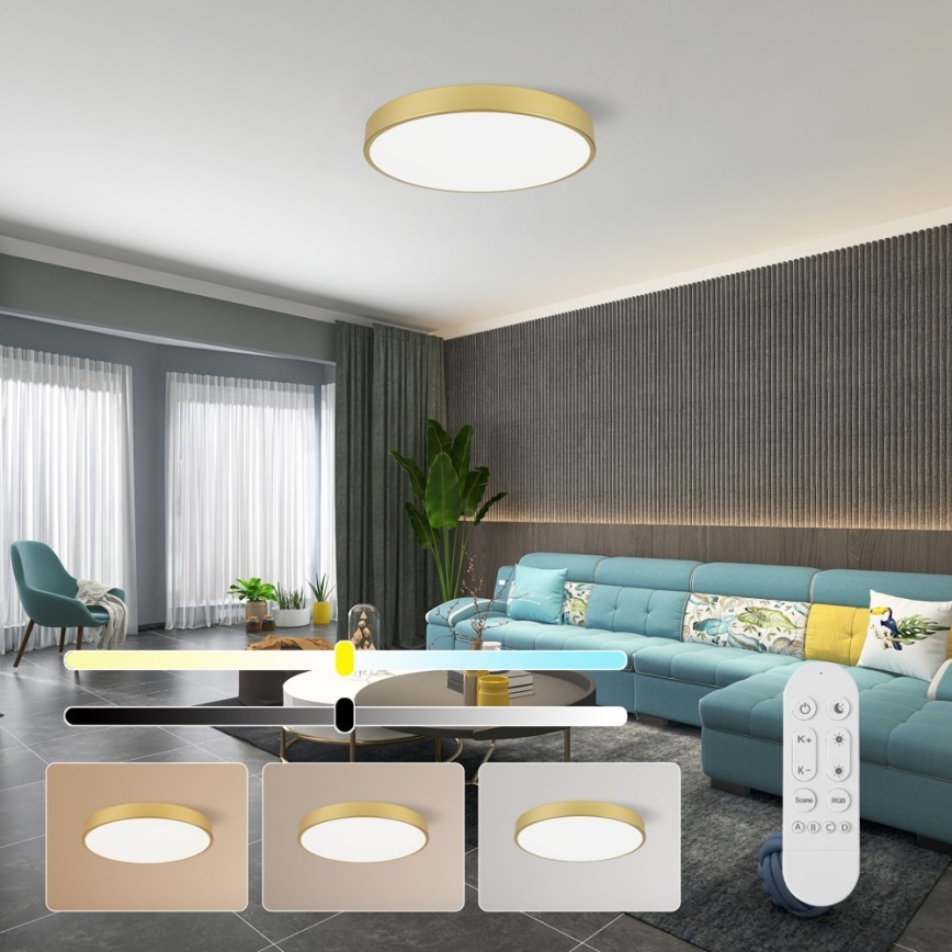 Immax NEO 07293L - LED stmievateľné stropné svietidlo NEO LITE SEMPLICI LED/60W/230V 3000-6000K pr. 60 cm Wi-Fi Tuya zlatá + diaľkové ovládanie