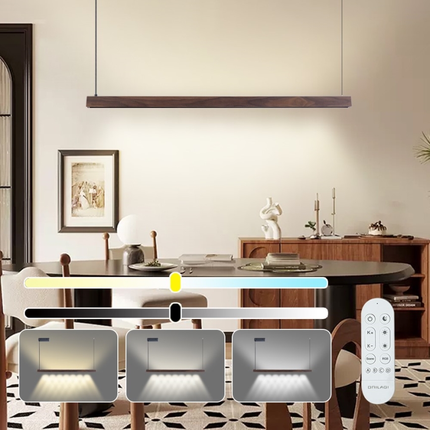 Immax NEO 07300L - LED stmievateľný luster na lankách MADEIRA LED/26W/230V Wi‑Fi Tuya 122 cm orech + diaľkové ovládanie