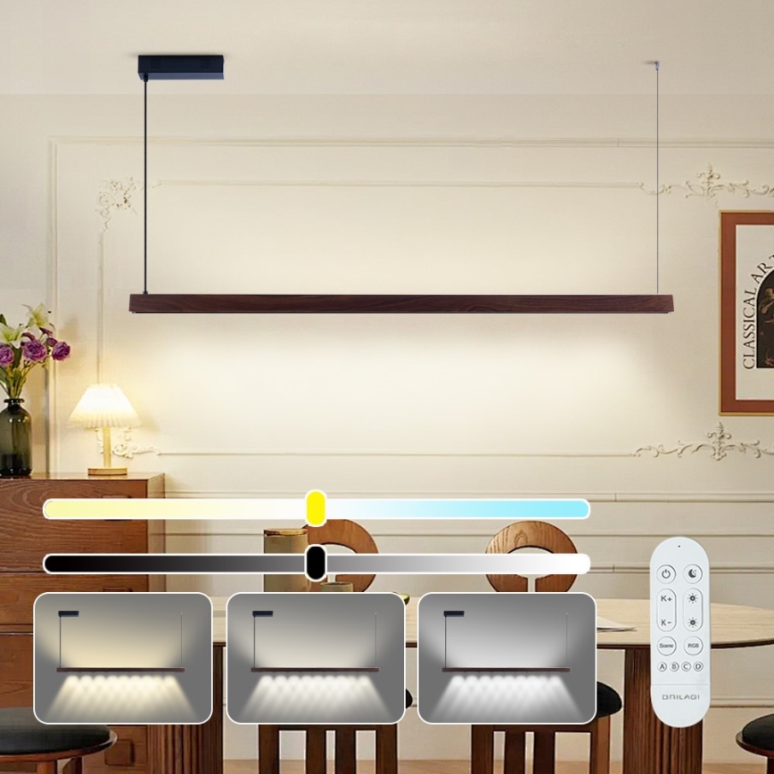 Immax NEO 07301L - LED stmievateľný luster na lane MADEIRA LED/33W/230V Wi-Fi Tuya 152 cm orech + diaľkové ovládanie