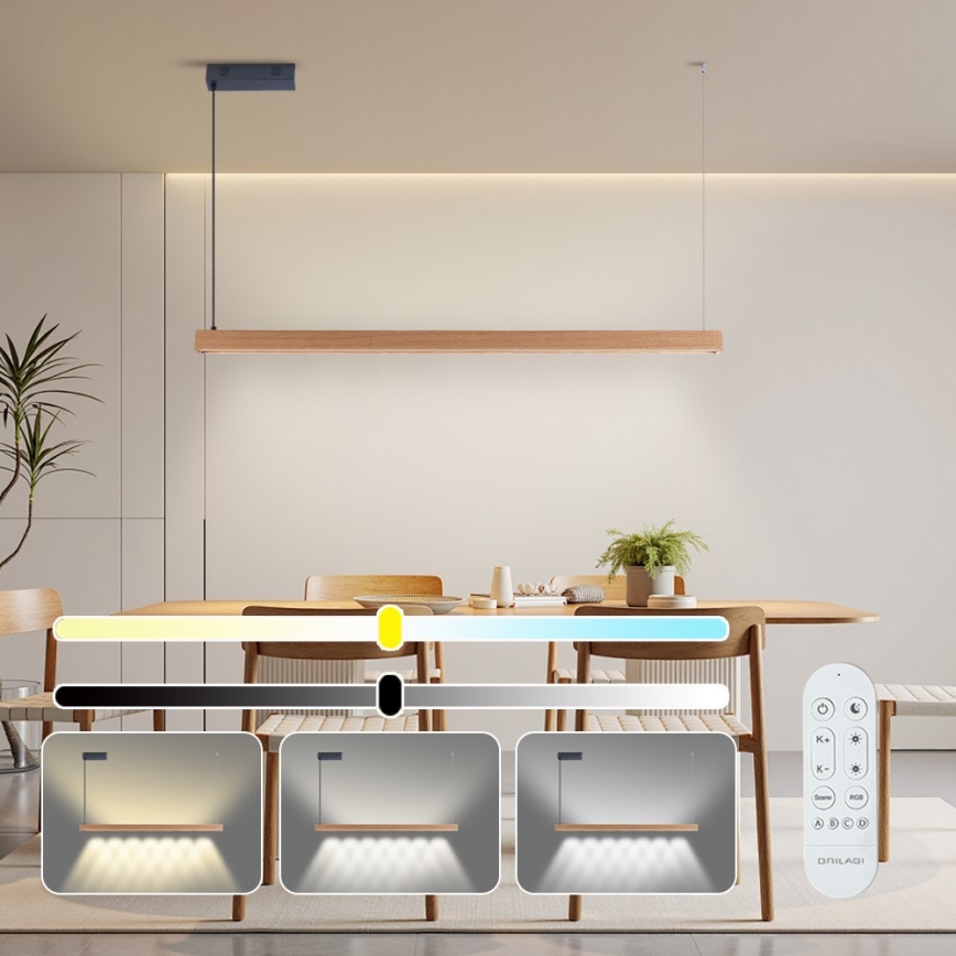 Immax NEO 07303L - stmievateľný LED luster na lanku MADEIRA LED/26W/230V Wi-Fi Tuya 122 cm dub + diaľkové ovládanie