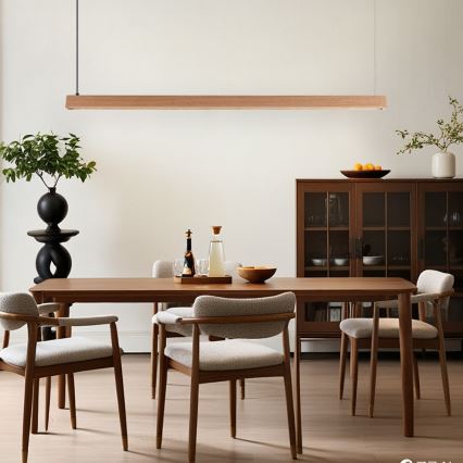 Immax NEO 07303L - stmievateľný LED luster na lanku MADEIRA LED/26W/230V Wi-Fi Tuya 122 cm dub + diaľkové ovládanie