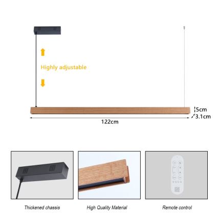 Immax NEO 07303L - stmievateľný LED luster na lanku MADEIRA LED/26W/230V Wi-Fi Tuya 122 cm dub + diaľkové ovládanie