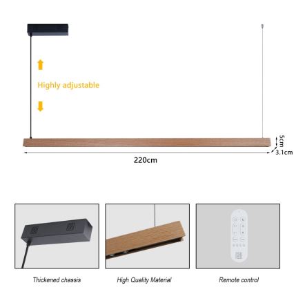 Immax NEO 07305L - stmievateľný LED luster na lanku MADEIRA LED/44W/230V Wi‑Fi Tuya 202 cm dub + diaľkové ovládanie