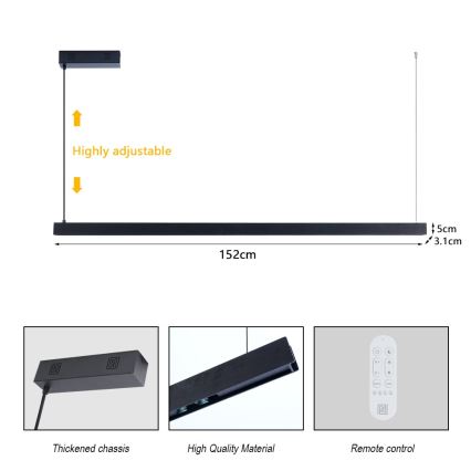 Immax NEO 07307L - LED stmievateľný luster na lane MADEIRA LED/33W/230V Wi-Fi Tuya 152 cm čierna + diaľkové ovládanie