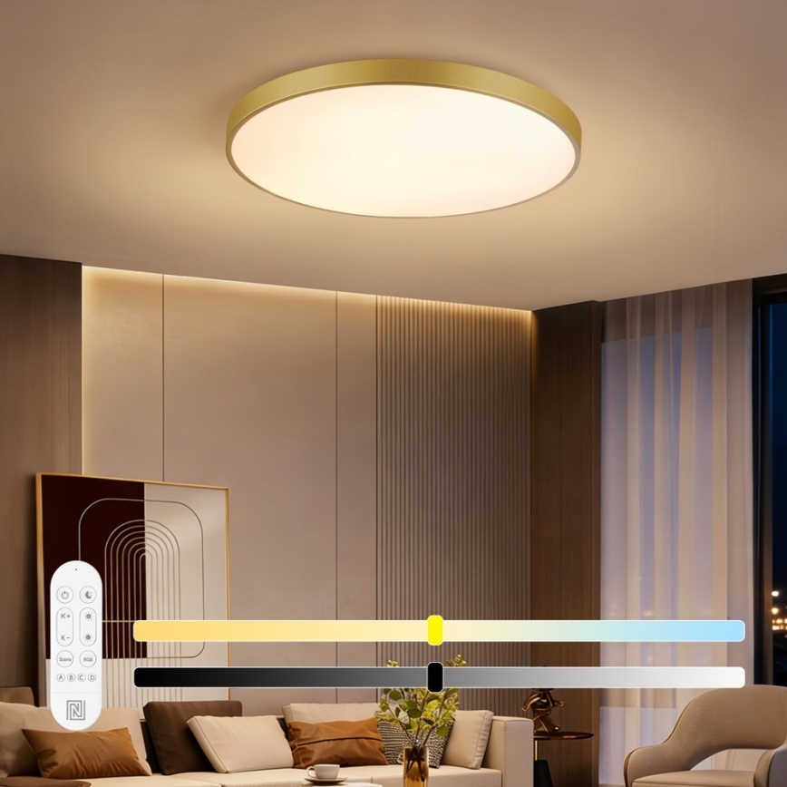 Immax NEO 07311L - LED stmievateľné stropné svietidlo SEMPLICI LED/96W/230V pr. 80 cm Wi-Fi Tuya zlatá + diaľkové ovládanie