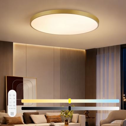 Immax NEO 07312L - LED stmievateľné stropné svietidlo SEMPLICI LED/128W/230V pr. 100 cm Wi-Fi Tuya zlatá + diaľkové ovládanie