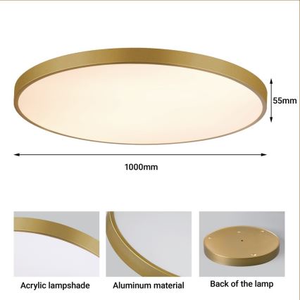 Immax NEO 07312L - LED stmievateľné stropné svietidlo SEMPLICI LED/128W/230V pr. 100 cm Wi-Fi Tuya zlatá + diaľkové ovládanie