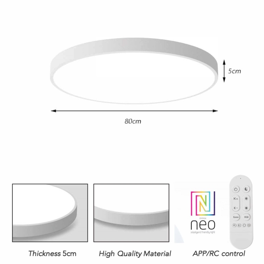 Immax NEO 07315L - Stmievateľné LED stropné svietidlo SEMPLICI LED/96W/230V pr. 80 cm Wi‑Fi Tuya biela + diaľkové ovládanie