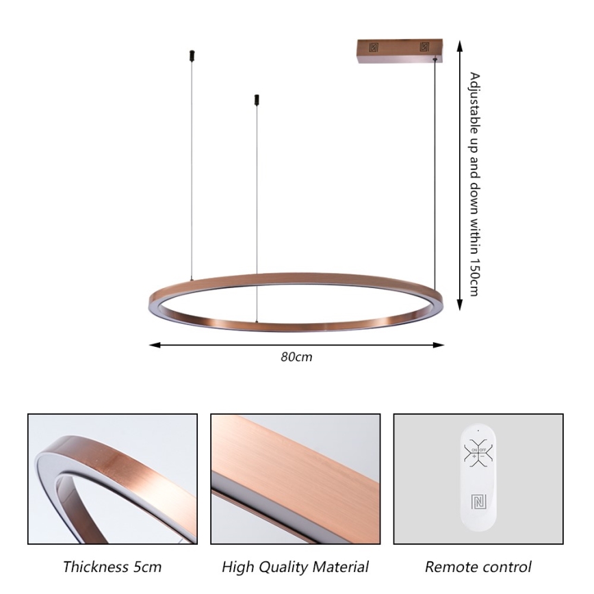 Immax NEO 07327L - LED stmievateľný luster na lane FINO LED/55W/230V 80 cm ružové zlato Tuya + diaľkové ovládanie