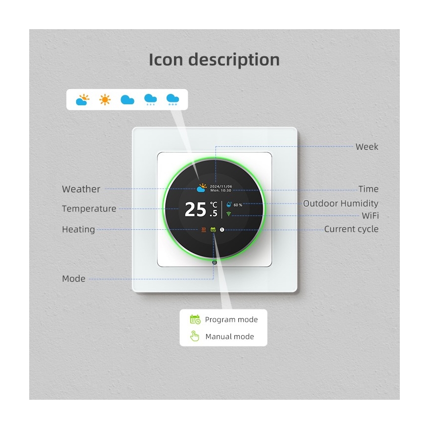 Immax NEO 07535L - Termostat pre elektrické podlahové kúrenie SMART 230V/16A Wi-Fi Tuya