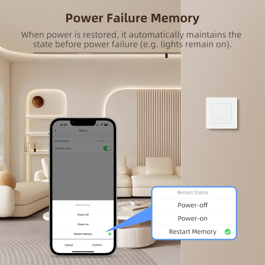 Immax NEO 07538L - SMART 1‑tlačidlový vypínač 230 V, Wi‑Fi Tuya