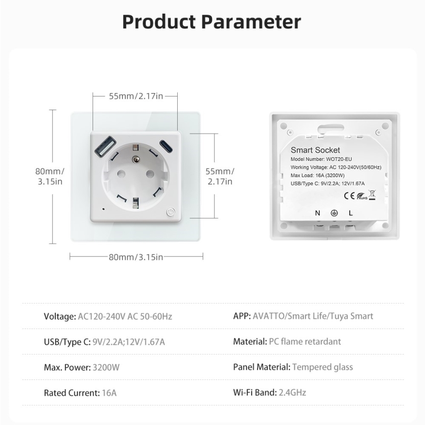 Immax NEO 07544L - Inteligentná zásuvka E 16A/230V + 1xUSB-A+1xUSB C PD 20W Wi-Fi