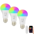 Immax NEO 07712CDO - SADA 3x LED RGB+CCT Stmievateľná žiarovka E27/9W/230V Wi-Fi Tuya + diaľkové ovládanie