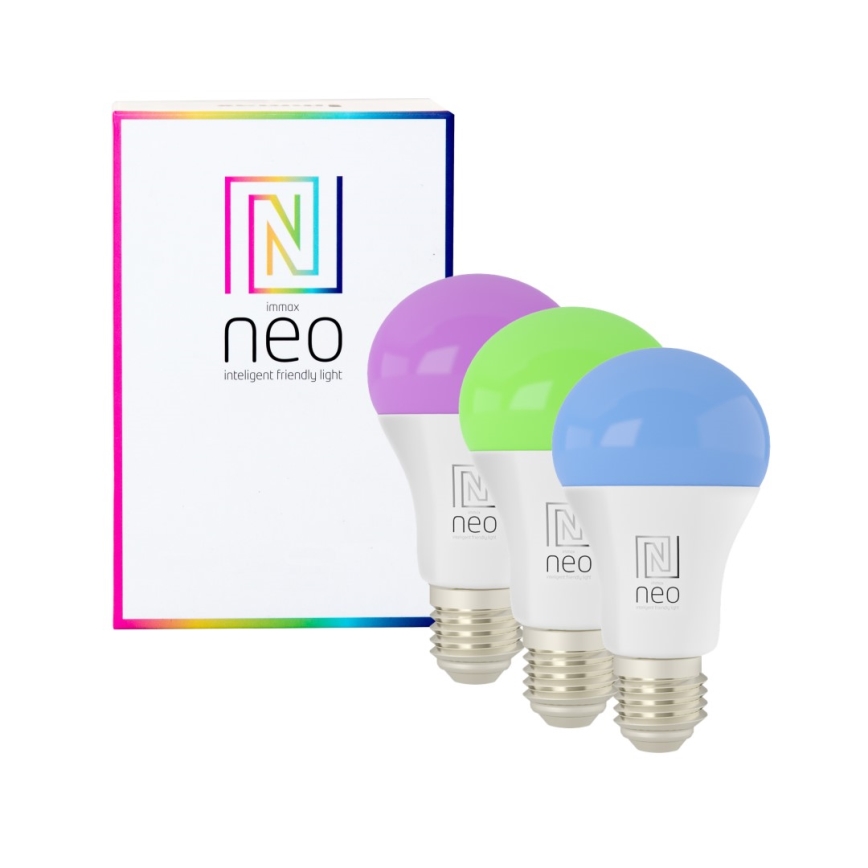 Immax NEO 07712CDO - SADA 3x LED RGB+CCT Stmievateľná žiarovka E27/9W/230V Wi-Fi Tuya + diaľkové ovládanie