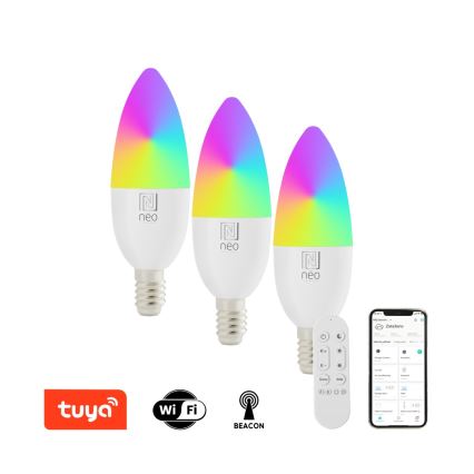 Immax NEO 07716CDO - SADA 3x LED RGB+CCT Stmievateľná žiarovka E14/6W/230V Wi-Fi Tuya + diaľkové ovládanie