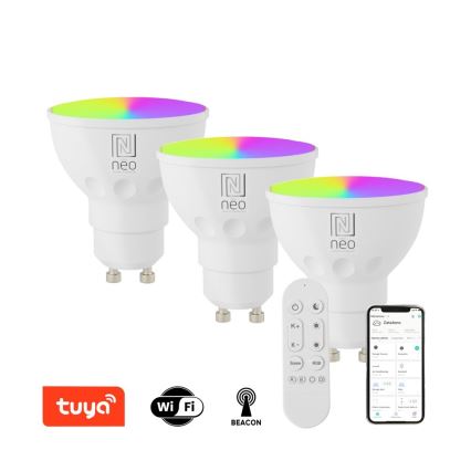 Immax NEO 07724CDO - sada 3x stmievateľných LED žiaroviek RGB+CCT GU10/4,8W/230V 2700-6500K Wi-Fi Tuya + diaľkové ovládanie