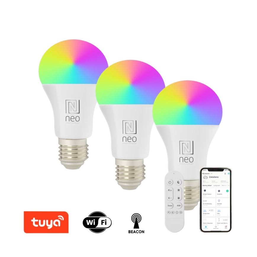 Immax NEO 07733CDO - SADA 3x LED RGB+CCT Stmievateľná žiarovka E27/11W/230V Wi-Fi Tuya + diaľkové ovládanie