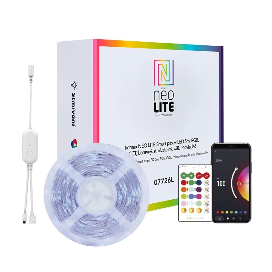Immax NEO 07775L - LED RGB+CCT Stmievateľný pásik NEO LITE LED/48W/230V 10 m IP65 MUSIC Wi-Fi Tuya + diaľkové ovládanie