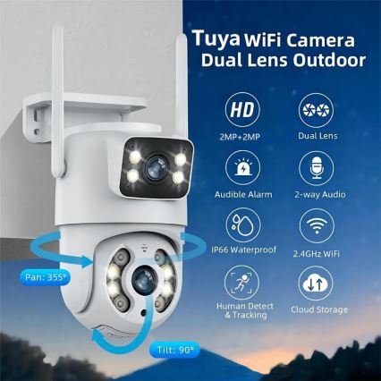 Immax NEO 07783L - Inteligentná vonkajšia kamera so senzorom DOUBLE 355° P/T 2x2MP IP65 Wi-Fi Tuya