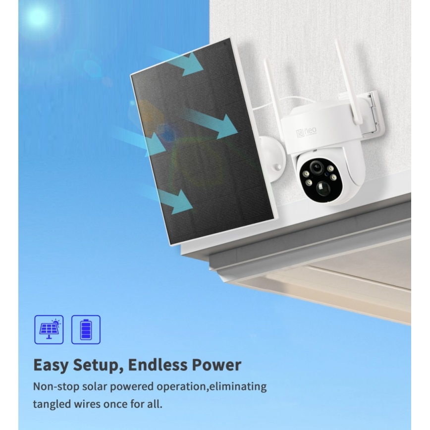 Immax NEO 07804L - Inteligentná vonkajšia solárna kamera so snímačom, batériou 9000 mAh, krytie IP65