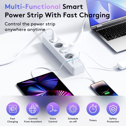 Immax NEO 07821L - Predlžovací kábel NEO LITE Smart 4AC+1xUSB+2xUSB C Wi-Fi