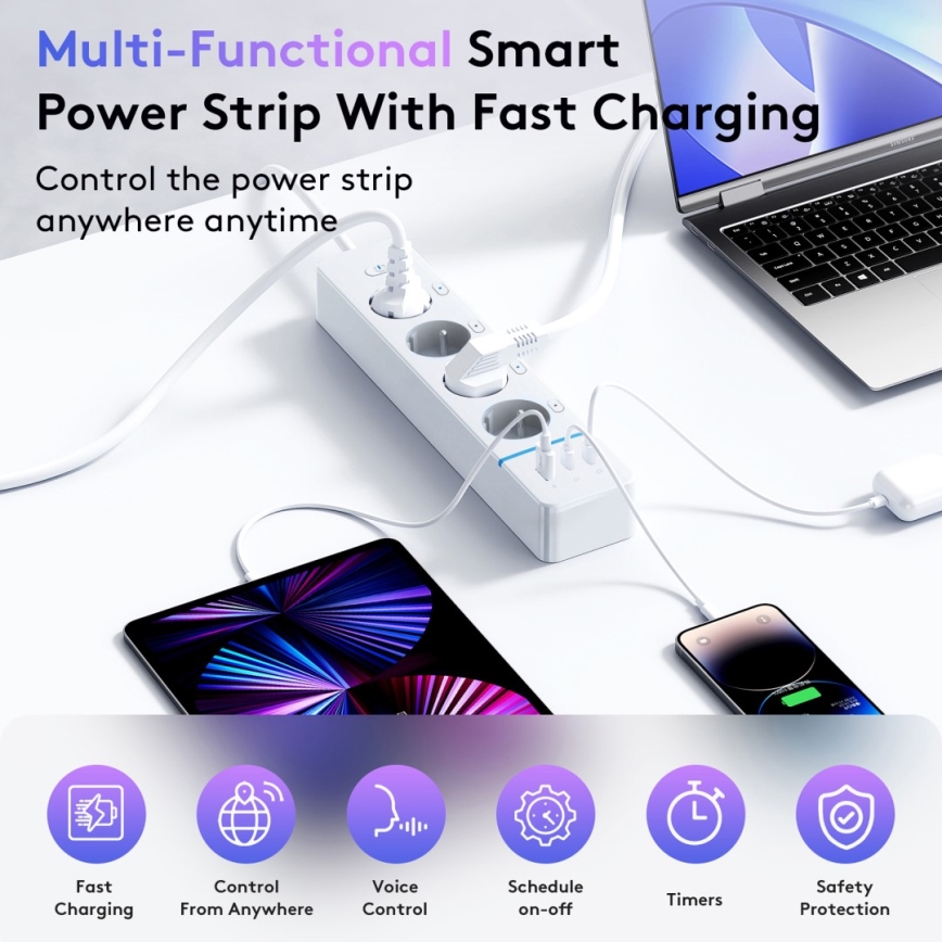 Immax NEO 07821L - Predlžovací kábel NEO LITE Smart 4AC+1xUSB+2xUSB C Wi-Fi
