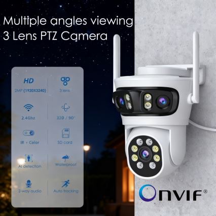 Immax NEO 07823L - Inteligentná vonkajšia kamera so senzormi 2MP+2MP+2MP 5V Wi-Fi