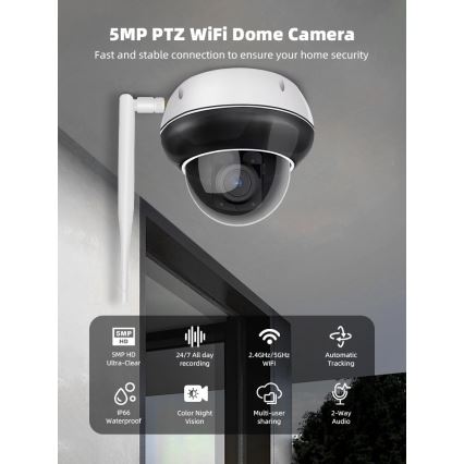 Immax NEO 07825L - Inteligentná vonkajšia kupolová kamera so snímačom 5MP, 230V, IP66, TUYA, Wi-Fi