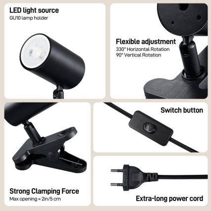 Immax NEO 08291L - Lampa s klipom PUNTO 1xGU10/9W/230V čierna