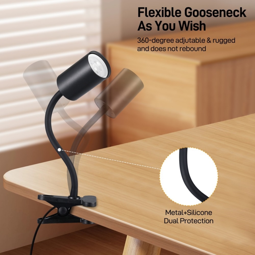 Immax NEO 08293L - Flexibilná lampa so svorkou PUNTO 1xGU10/9W/230V čierna