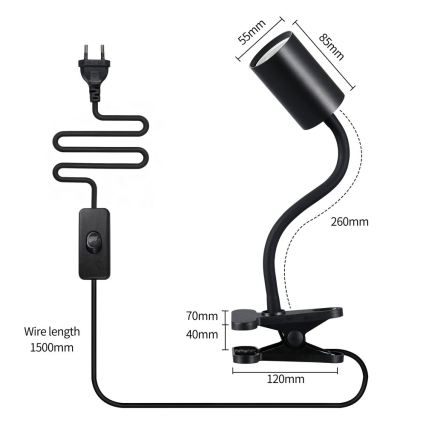 Immax NEO 08293L - Flexibilná lampa so svorkou PUNTO 1xGU10/9W/230V čierna