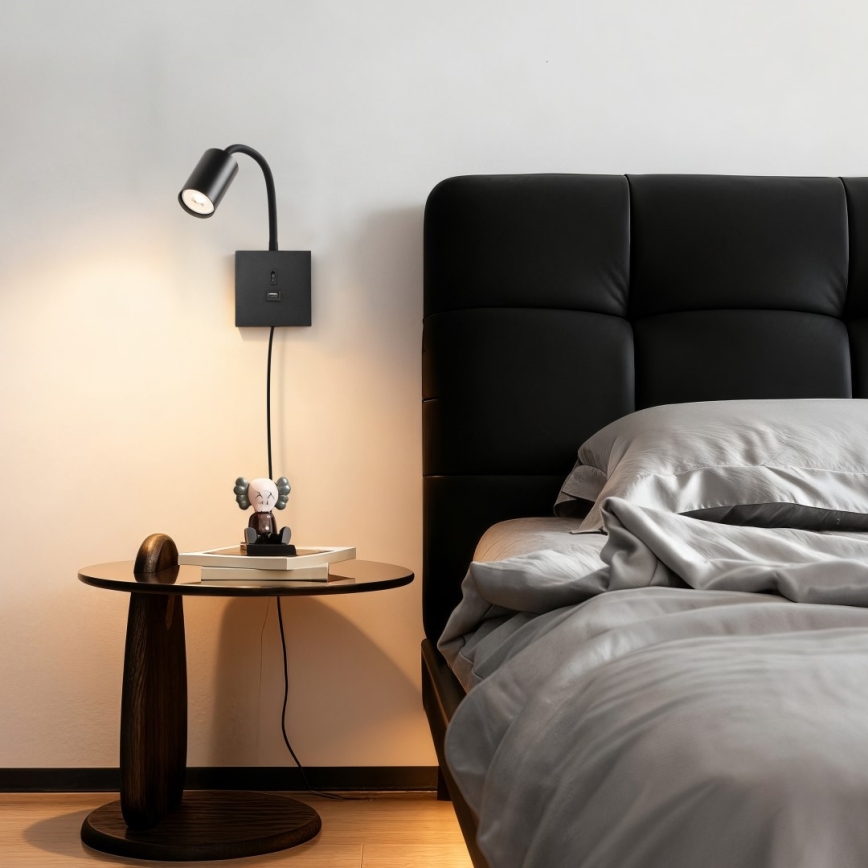 Immax NEO 08295L - Nástenné svietidlo s USB PUNTO 1xGU10/9W/230V čierne