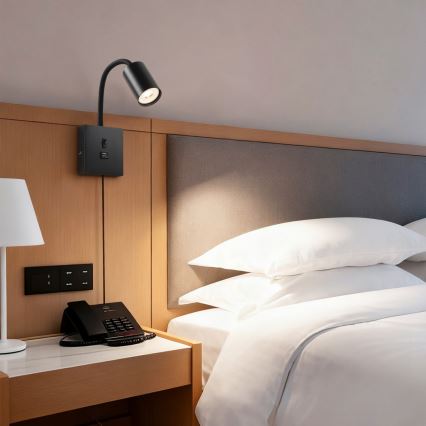 Immax NEO 08295L - Nástenné svietidlo s USB PUNTO 1xGU10/9W/230V čierne