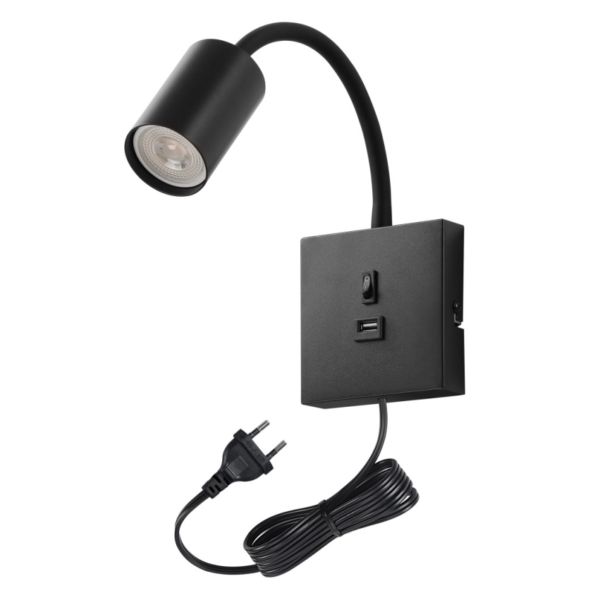 Immax NEO 08295L - Nástenné svietidlo s USB PUNTO 1xGU10/9W/230V čierne
