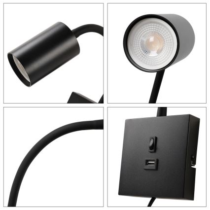 Immax NEO 08295L - Nástenné svietidlo s USB PUNTO 1xGU10/9W/230V čierne