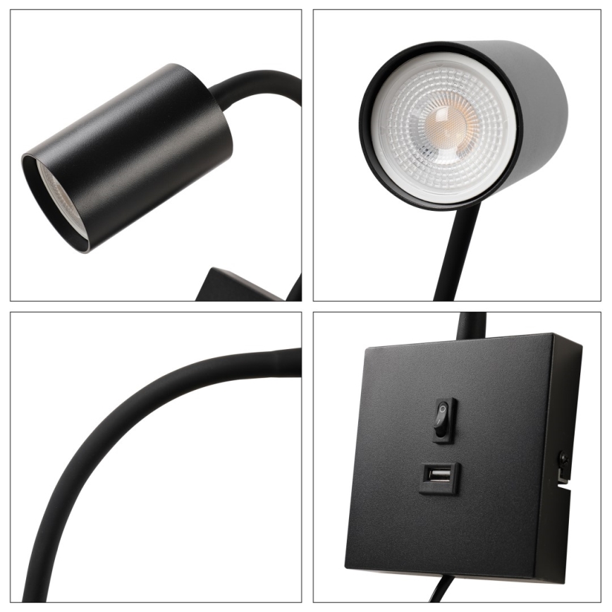 Immax NEO 08295L - Nástenné svietidlo s USB PUNTO 1xGU10/9W/230V čierne
