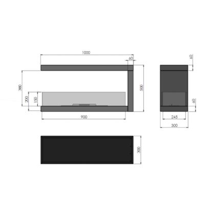 InFire - Rohový BIO krb 100x50 cm 3kW obojstranný