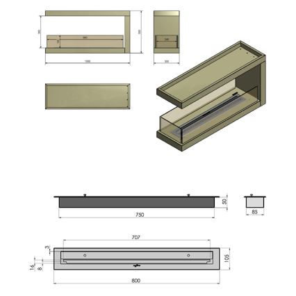 InFire - Rohový BIO krb 100x50 cm 3kW obojstranný