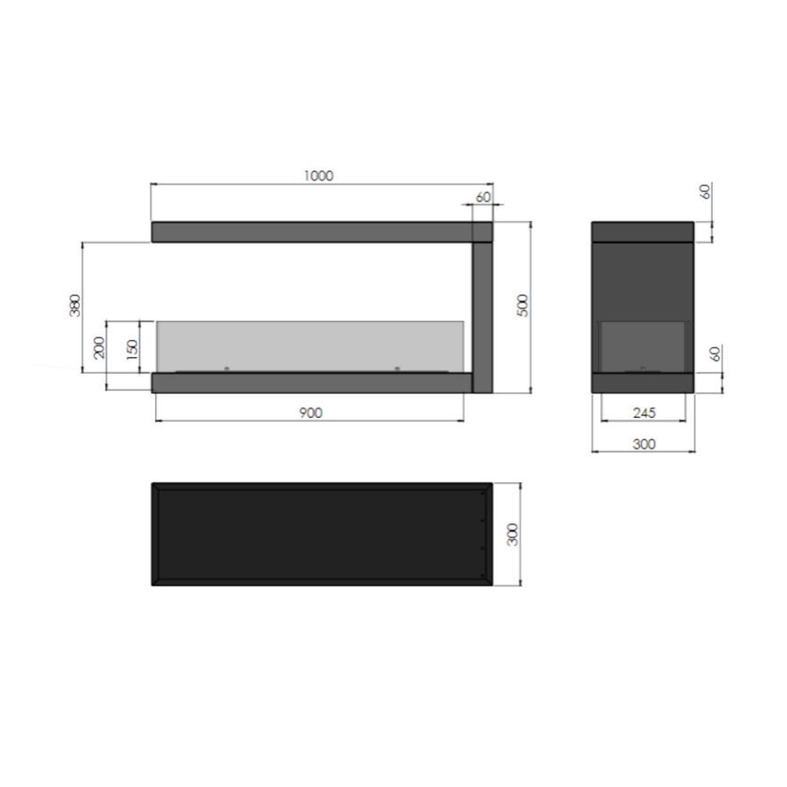InFire - Rohový BIO krb 100x50 cm 3kW obojstranný