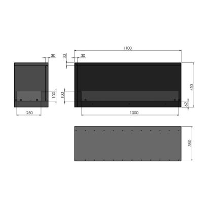 InFire - Rohový BIO krb 110x45 cm 3kW čierna
