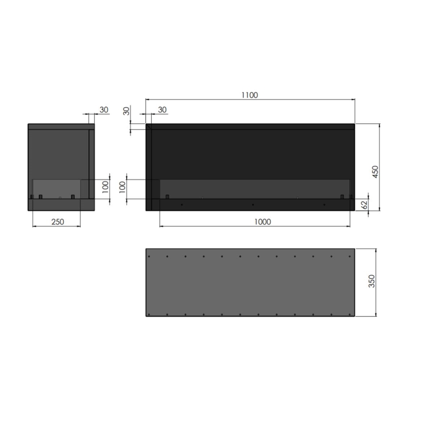 InFire - Rohový BIO krb 110x45 cm 3kW čierna